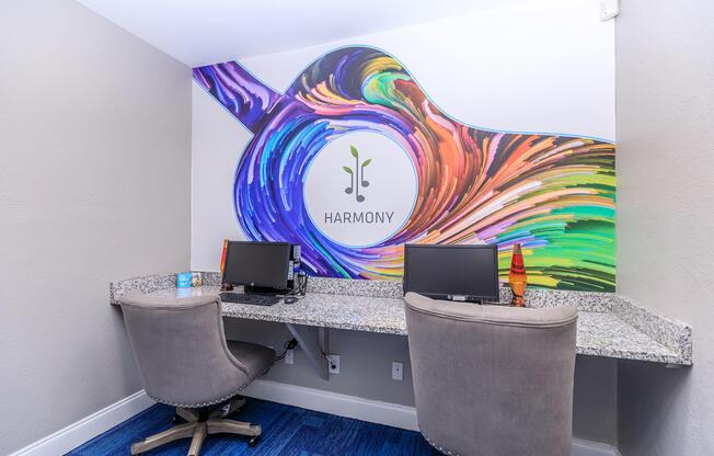 computers and chairs in the community computer room