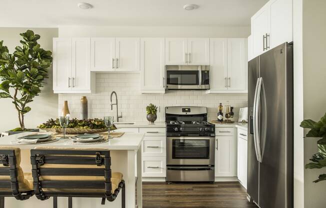 photo of the luxurious kitchen with stainless steel appliances at The Q Playa, Los Angeles, CA