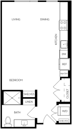 Studio, 1 bath, 602 sqft, $1,419