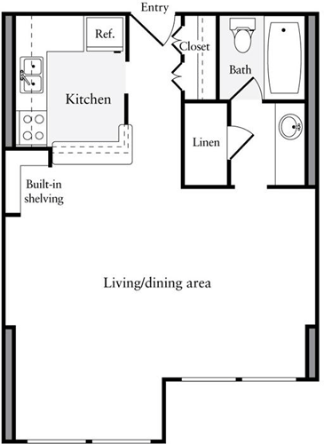 Studio, 1 bath, 483 sqft, $2,252