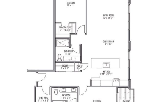 2 beds, 2 baths, 1,398 sqft, $2,565, Unit 322