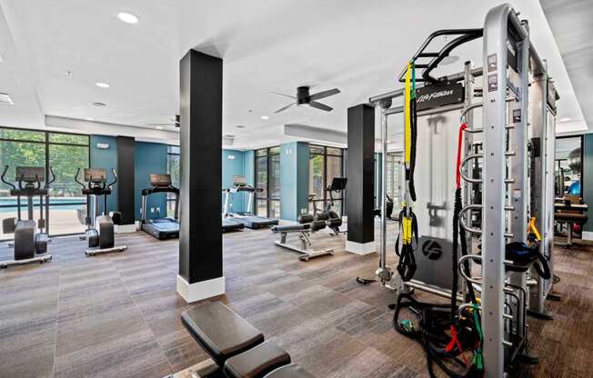 the gym at the flats at big tex apartments