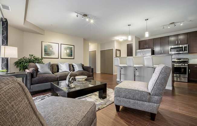 Gorgeous living room and kitchen with islands