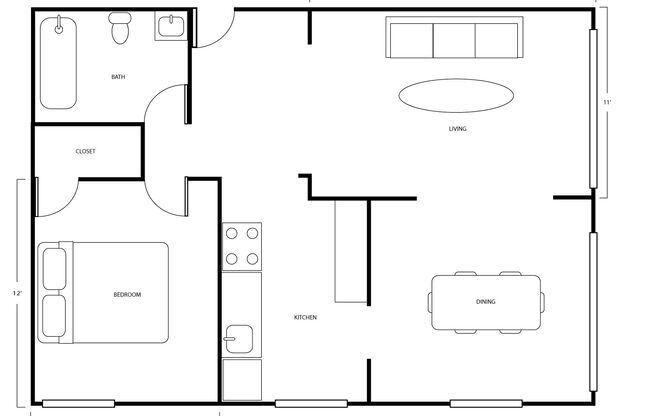 1 bed, 1 bath, 720 sqft, $1,950, Unit G