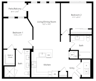 2 beds, 2 baths, 995 sqft, $2,366