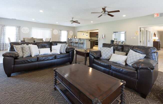 Leasing Office Clubhouse with comfortable seating at Briarwood Apartments in Columbus, IN