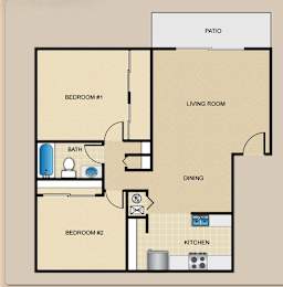 2 beds, 1 bath, 912 sqft, $1,481