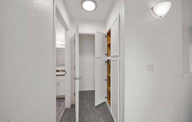 a walk in closet in a 555 waverly unit