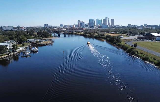 View of Tampa Skyline Along River