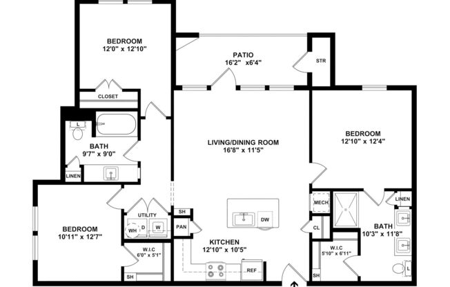 3 beds, 2 baths, 1,186 sqft, $666