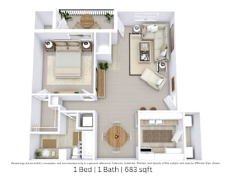 1 bed, 1 bath, 683 sqft, $1,010