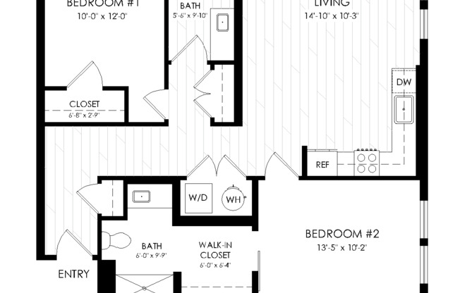 2 beds, 2 baths, 981 sqft, $1,275
