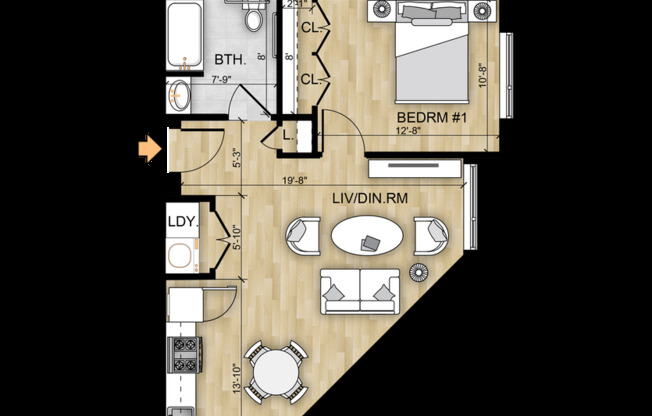 1 bed, 1 bath, 636 sqft, $2,200, Unit 506