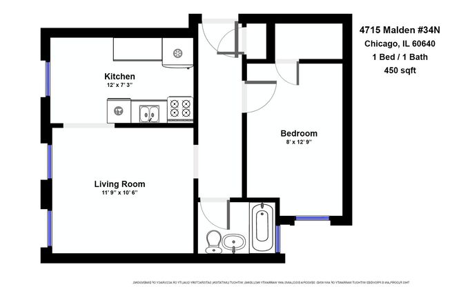 1 bed, 1 bath, 450 sqft, $1,595, Unit 4715-34N
