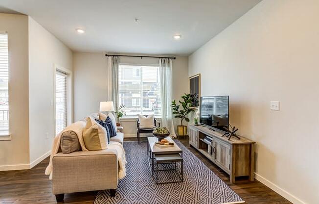 Modern Living room at Connect at First Creek, Denver, CO