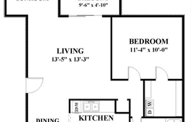 1 bed, 1 bath, 735 sqft, $1,375
