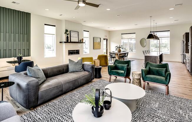 Clubhouse lounge area with modern interior design at Hanover Flats in Bennington, NE