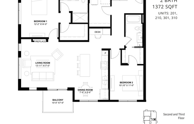 2 beds, 2 baths, 1,372 sqft, $3,895, Unit 201