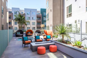 Apartments in Los Angeles - Wakaba LA - Outdoor Lounge Area Surrounds a Spa and a Firepit