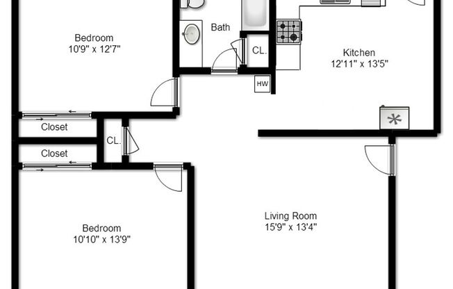 2 beds, 1 bath, 903 sqft, $1,170, Unit J-5