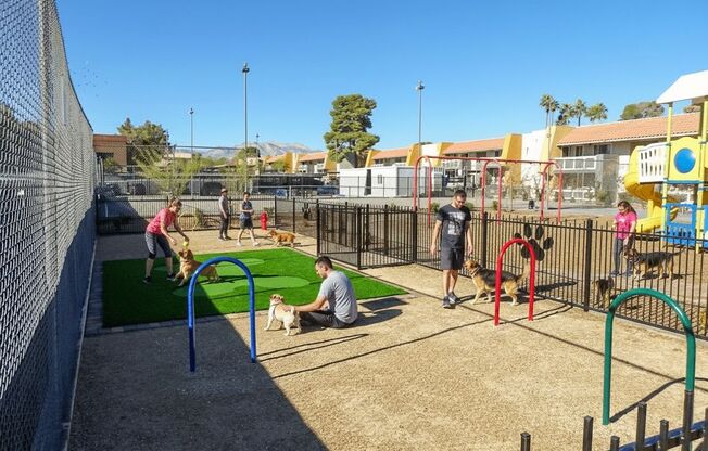 A playground with a green mat and a blue pole.