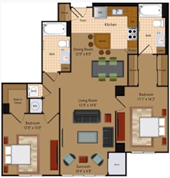 2 beds, 2 baths, 1,111 sqft, $2,870