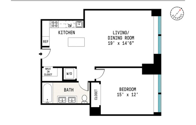 1 bed, 1 bath, $5,500, Unit 19N