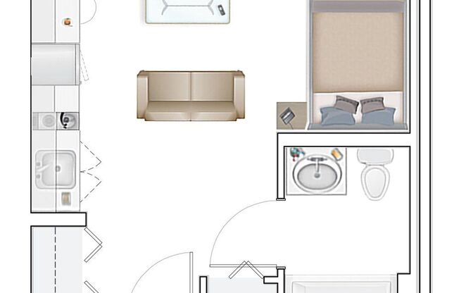 Studio, 1 bath, 309 sqft, $1,250, Unit 106