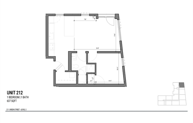 1 bed, 1 bath, 637 sqft, $2,900, Unit 212