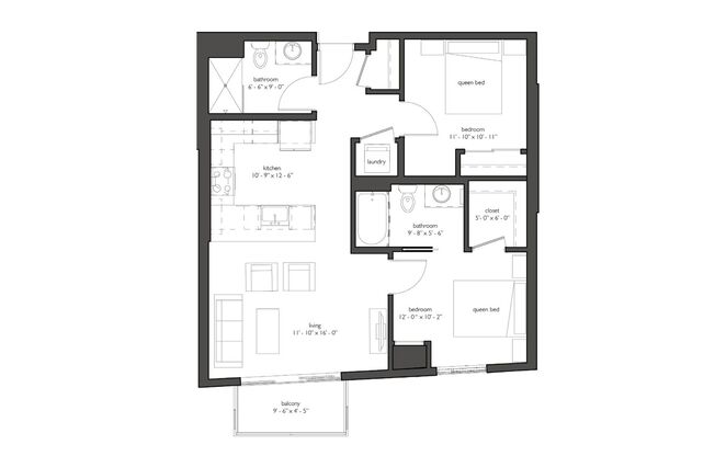 2 beds, 2 baths, 881 sqft, $1,787, Unit 309