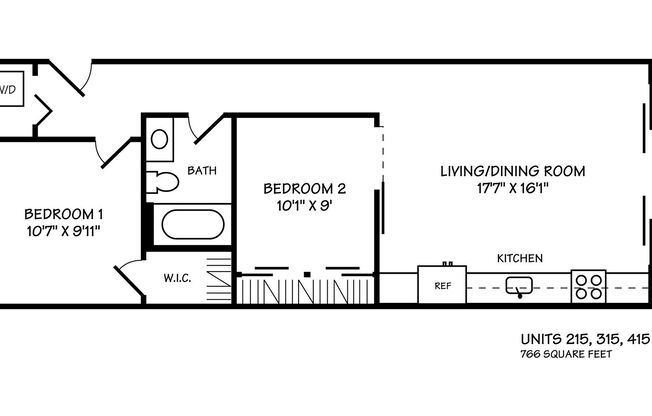 2 beds, 1 bath, 766 sqft, $3,425, Unit 315