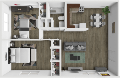 2 bed 1 bath floor plan at Imperial Gardens