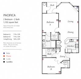 2 beds, 2 baths, 1,102 sqft, $2,270