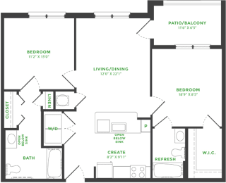 2 beds, 2 baths, 914 sqft, $1,884