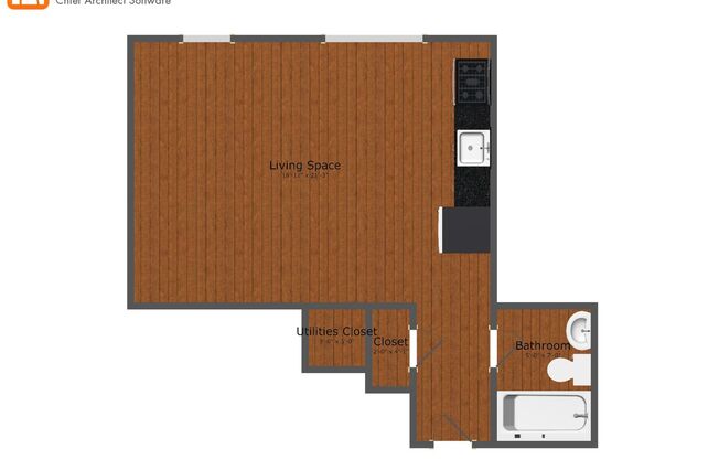Studio, 1 bath, 298 sqft, $865, Unit 112