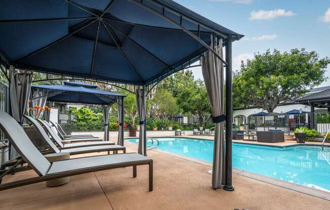 Pool cabanas at 55+ FountainGlen Goldenwest, Westminster, CA