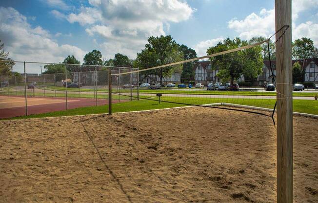Outdoor sand volleyball court at Camelot East Apartments, Ohio