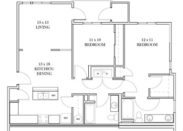 2 beds, 2 baths, 1,123 sqft, $2,607