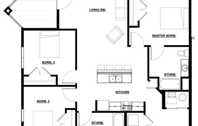 3 beds, 2 baths, 1,292 sqft, $1,735, Unit 1730-202 - C2.2