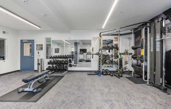 the preserve at ballantyne commons fitness room with weights and cardio equipment