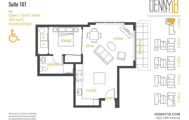 1 bed, 1 bath, 483 sqft, $1,845, Unit 101