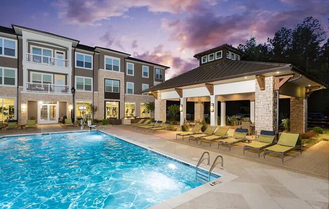 Pool Side Relaxing Area at The Flats at Ballantyne Apartments, Charlotte, North Carolina