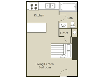 Studio, 1 bath, 336 sqft, $1,059