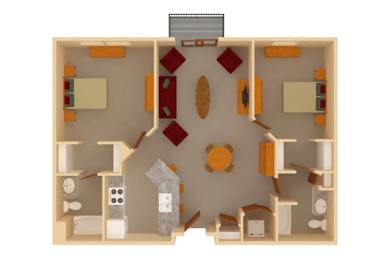 2 beds, 2 baths, 1,115 sqft, $1,392