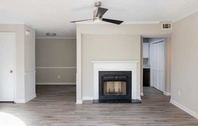 Fireplace and built-in shelving at Twin Springs Apartments, Norcross, GA