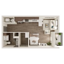 Studio, 1 bath, 498 sqft, $1,017