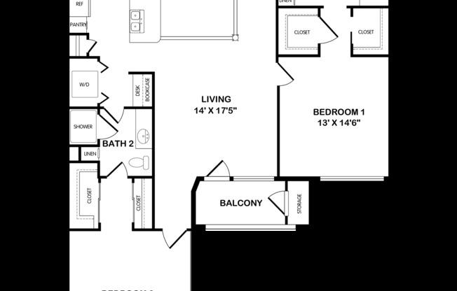 2 beds, 2 baths, 1,365 sqft, $2,480, Unit 12411