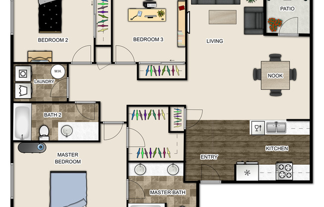 3 beds, 2 baths, 1,341 sqft, $2,400, Unit K111