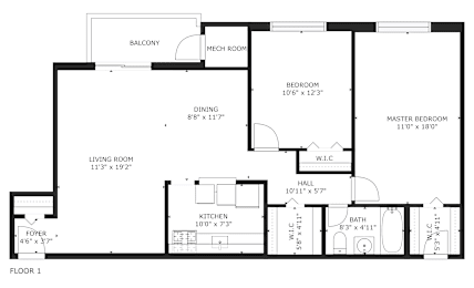 2 beds, 1 bath, 1,004 sqft, $1,587