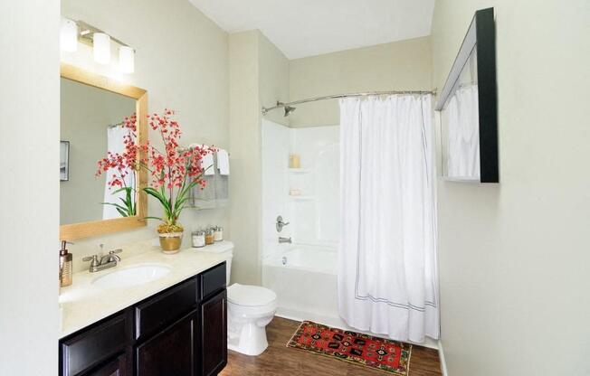 a bathroom with a sink toilet and a shower